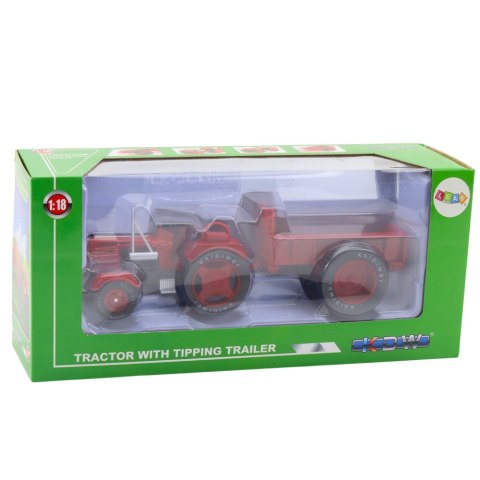 Metalowy Traktor Rolniczy Z Przyczepą Czerwony 1:18 LEAN Toys