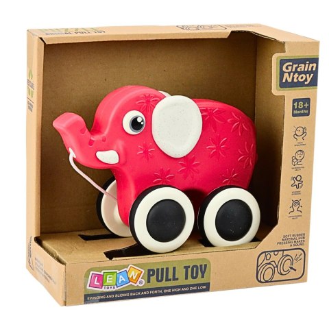 Słonik Zabawka Do Ciągnięcia Na Sznurku Piszczałka Eko Czerwony LEAN Toys