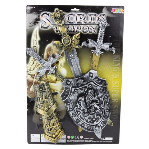 Zestaw Rycerski 3 Miecze Tarcza Ochraniacze Realistyczne Zdobienia LEAN Toys