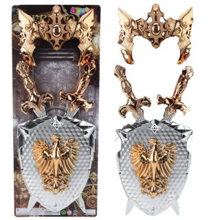 Zestaw Rycerski Tarcza Dwa Miecze Maska Srebrny Złoty Orzeł LEAN TOYS