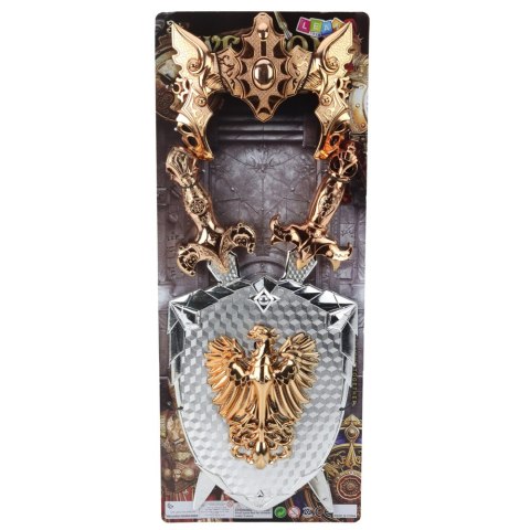 Zestaw Rycerski Tarcza Dwa Miecze Maska Srebrny Złoty Orzeł LEAN TOYS