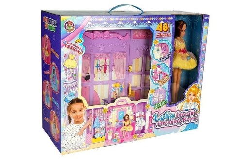 Garderoba ze Światłem i Lustrem Lalka 26 cm Zestaw Ubrań Akcesoria LEAN Toys