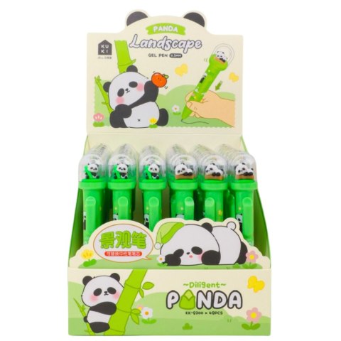 Długopis Żelowy Zielony Panda W Kopule Niebieski Tusz 0.5mm LEAN
