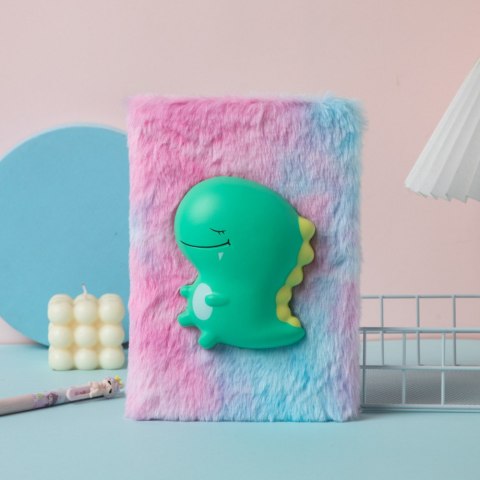 Pluszowy Notatnik W Linie Z Zielonym Dinozaurem 3D Kolorowy LEAN