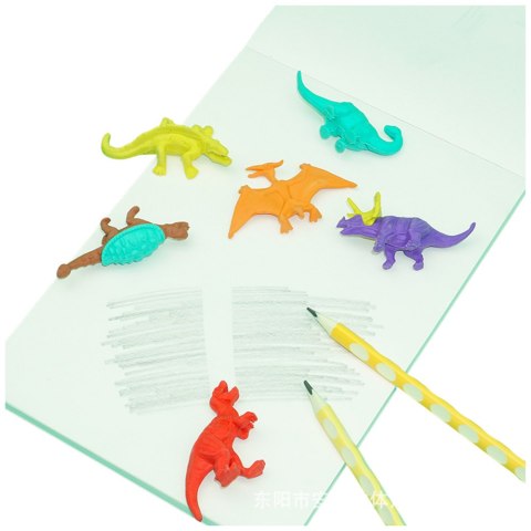 Zestaw Gumek Do Ścierania Zmazywania Szkolne Dinozaury 6szt LEAN