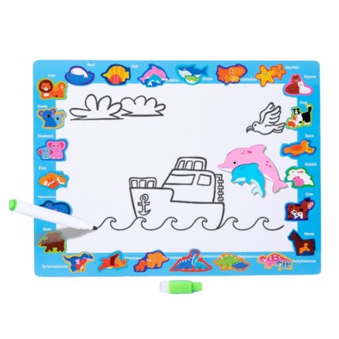 Układanka Tablica 2w1 Drewniana Edukacyjna Pisak Dinozaury 12el LEAN Toys