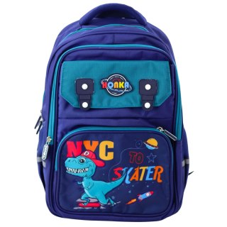 Plecak Szkolny Dziecięcy Pas Piersiowy Dinozaur Granatowy 41x30x16 cm LEAN