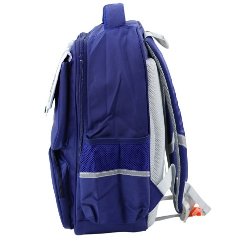 Plecak Szkolny Naszywki Z Dinozaurami Pas Piersiowy Granatowy 39x27x15cm LEAN