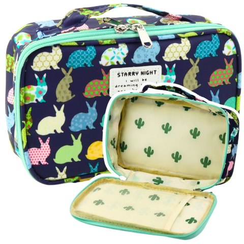 Piórnik Szkolny Organizer Kosmetyczka Dodatkowa Kieszonka Granatowy 22,5cm LEAN