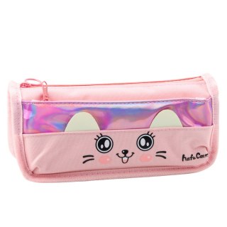 Piórnik Szkolny Z Kotem Dwie Kieszenie Różowy 21,5cm LEAN