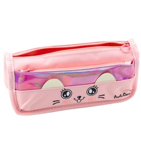 Piórnik Szkolny Z Kotem Dwie Kieszenie Różowy 21,5cm LEAN