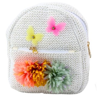 Plecak Dziecięcy Haftowany Z Motylkami i Kwiatami Beżowy 2,5L 20cm LEAN