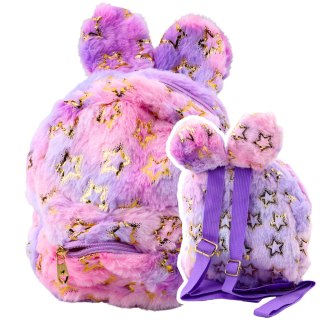 Pluszowy Plecak Uszy Złote Gwiazdki Dziecięcy Fioletowo Różowy LEAN
