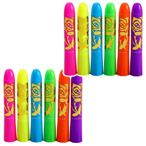 Zestaw Do Malowania Twarzy Pisaki Kredki Neonowe UV Fluorescencyjne 12szt LEAN