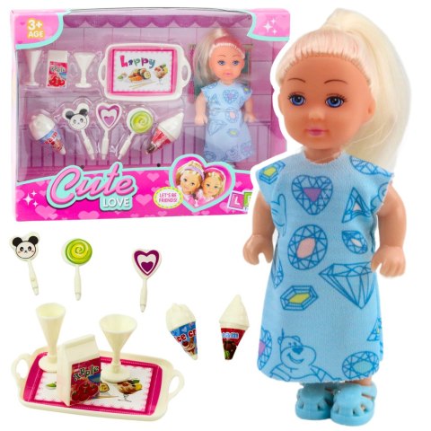 Zestaw Mini Laleczka Słodkie Akcesoria Niebieska Sukienka LEAN TOYS