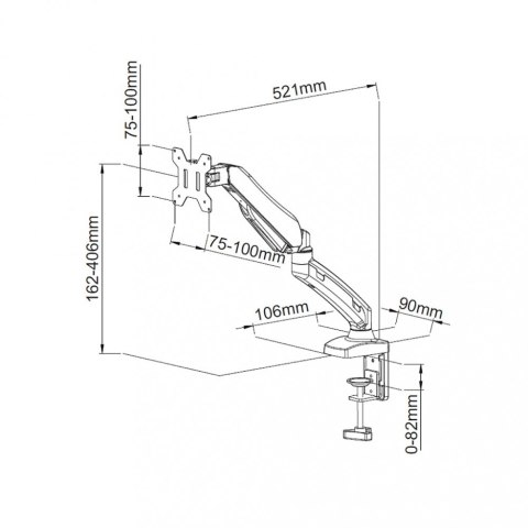 Uchwyt biurkowy na sprężynie gazowej do 1 monitora LCD/LED 13-27" L-11GD ART
