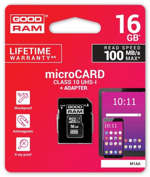 Karta microSDHC 16GB CL10 + adapter GOODRAM