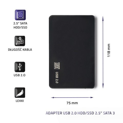 Obudowa na dysk HDD/SSD 2.5 cala SATA3 | USB 2.0 | Czarny Qoltec