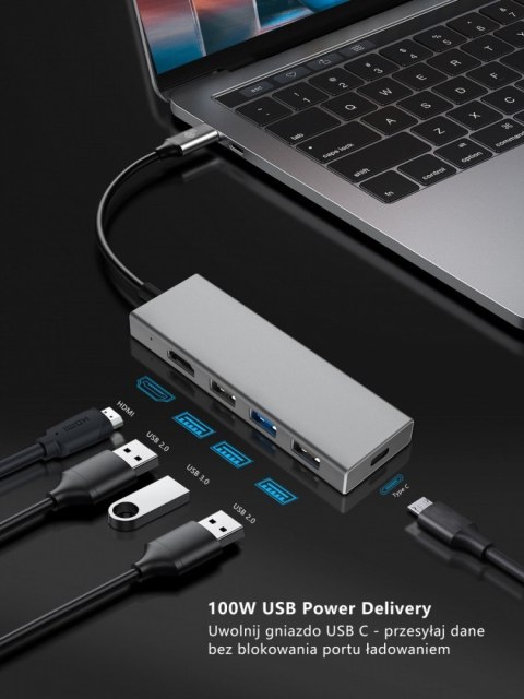 Adapter HUB USB C 7w1 - HDMI, USBx3, PD, SD/TF TB