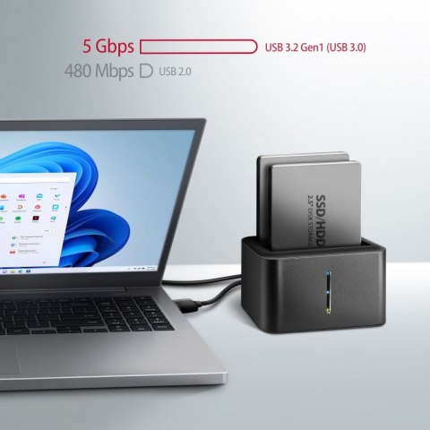 ADSA-D25 MINI stacja dokująca USB 3.2 Gen 1 - 2x SATA 6G 2.5" SSD/HDD CLONE AXAGON