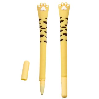 Długopis Żelowy Kocia Łapka Niebieski Tusz Zatyczka Paski Żółty 16,5cm LEAN