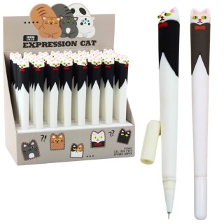 Długopis Żelowy Kot z Muchą Niebieski Tusz Zatyczka Czarno Biały 16,5cm LEAN