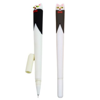 Długopis Żelowy Kot z Muchą Niebieski Tusz Zatyczka Czarno Biały 16,5cm LEAN