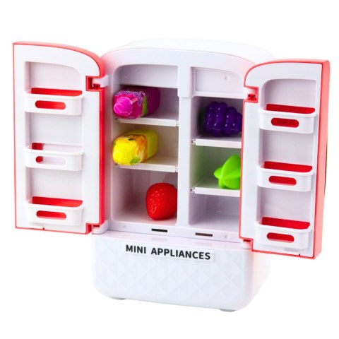 Lodówka Zabawkowa Dla Dzieci Owoce Soki Światła Dźwięki Różowa LEAN Toys