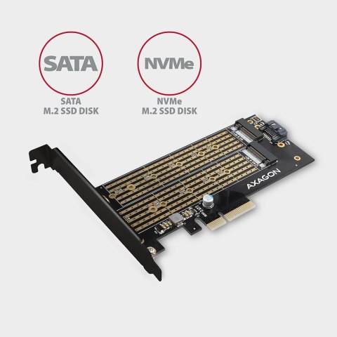 PCEM2-D Adapter wewnętrzny PCIe x4, 1x M.2 NVMe M-key + 1x SATA B-key slot, SP & LP AXAGON