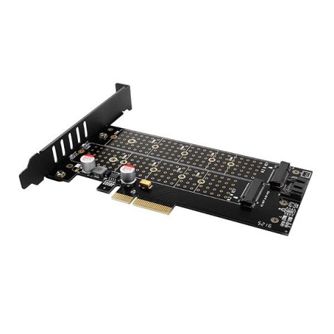 PCEM2-DC Adapter wewnętrzny PCIe x4, 1x M.2 NVMe M-key + 1x SATA B-key slot, chłodnica, SP & LP + radiator AXAGON