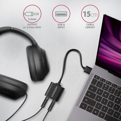 ADA-12 Zewnętrzna karta dzwiękowa USB 2.0 48kHz/16-bit stereo, metal, kabel USB-A 15 cm AXAGON
