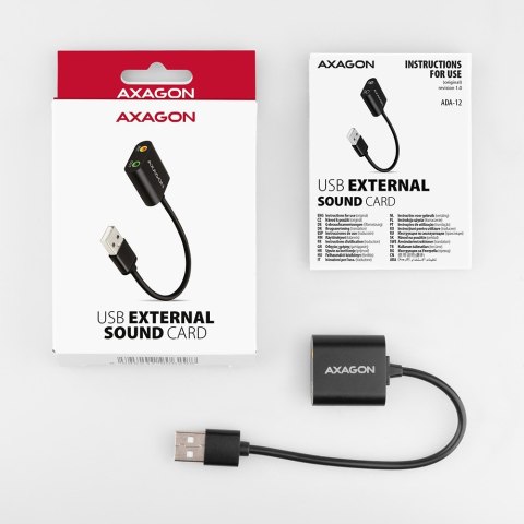 ADA-12 Zewnętrzna karta dzwiękowa USB 2.0 48kHz/16-bit stereo, metal, kabel USB-A 15 cm AXAGON