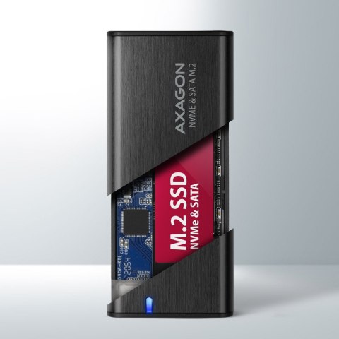 EEM2-SB2 Obudowa zewnętrzna aluminiowa bezśrubowa USB-C 3.2 Gen 2 - M.2 NVMe / SATA SSD 30-80mm ALU pudełko czarne + USB-A - USB AXAGON