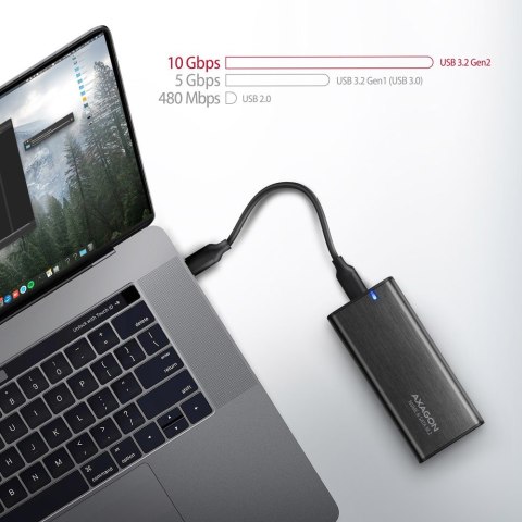 EEM2-SB2 Obudowa zewnętrzna aluminiowa bezśrubowa USB-C 3.2 Gen 2 - M.2 NVMe / SATA SSD 30-80mm ALU pudełko czarne + USB-A - USB AXAGON