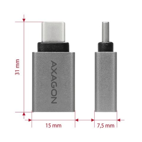 RUCM-AFA Redukcja, USB 3.1 Type-C męska -> Type-A żeńska ALU AXAGON