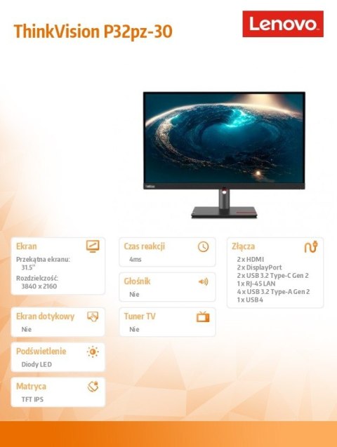 Monitor 31.5 cala ThinkVision P32pz-30 63E5GAT2EU Lenovo