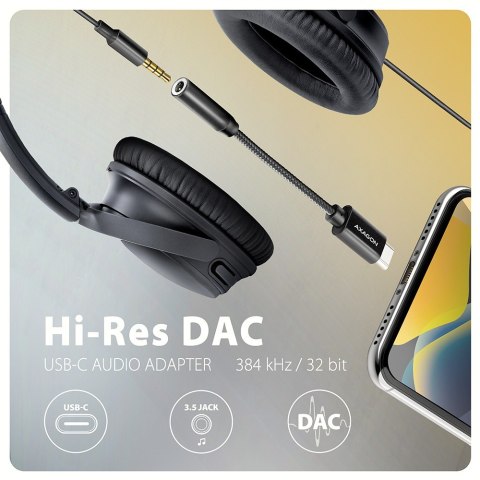 ADA-HC Zewnętrzna karta dźwiękowa USB-C 32bit DAC 3.5mm (F) złącze, 384kHz AXAGON