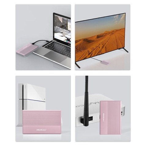 Obudowa | Kieszeń na dysk SSD HDD 2.5 cala | SATA | USB 3.0 | Super speed 5Gb/s | 2TB | Różowy Qoltec