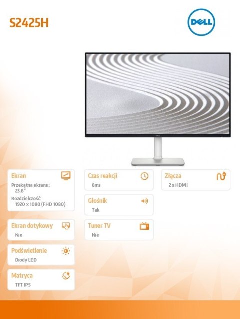 Monitor 23.8 cala S2425H IPS LED 100Hz Full HD (1920x1080)/16:9/2xHDMI/Speakers/3Y Dell