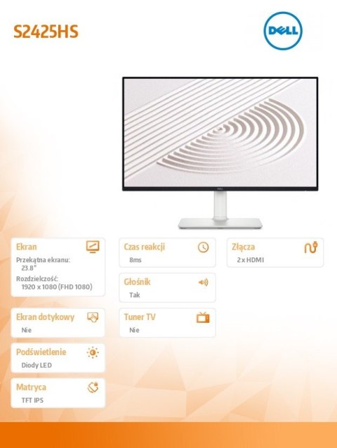 Monitor 23.8 cala S2425HS IPS LED 100Hz Full HD (1920x1080)/16:9/2xHDMI/Speakers/fully adjustable stand/3Y Dell