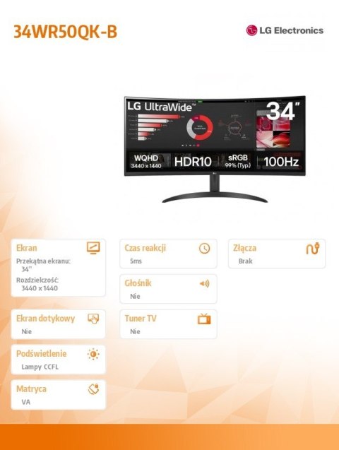 Monitor 34WR50QK-B 34 cale VA LG Electronics