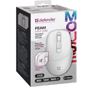 Mysz bezprzewodowa silent click FEAM MM-296 RF 1600 DPI Biała Defender