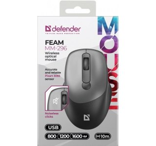 Mysz bezprzewodowa silent click FEAM MM-296 RF 1600 DPI Szara Defender