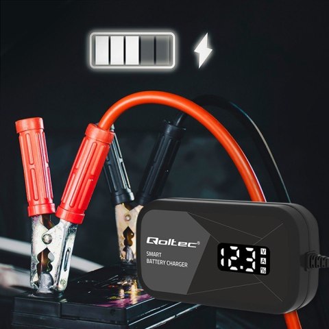 Inteligentna mikroprocesorowa ładowarka 12V | 2A | Prostownik z funkcją regeneracji ogniw do akumulatora AGM GEL | LCD Qoltec