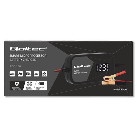Inteligentna mikroprocesorowa ładowarka 12V | 2A | Prostownik z funkcją regeneracji ogniw do akumulatora AGM GEL | LCD Qoltec
