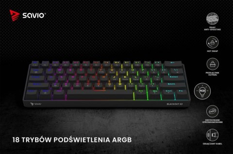 Klawiatura mechaniczna BLACKOUT X2 OUTEMU Red, Hot Swap Savio