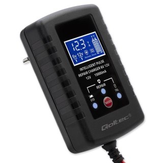 Automatyczna ładowarka do akumulatora AGM GEL STD 6V/12V | 2A | Prostownik z funkcją naprawy i wyświetlaczem LED Qoltec