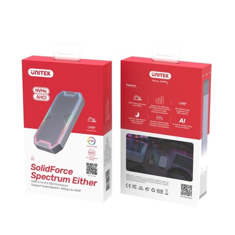Obudowa dysku SSD M.2 NVMe/SATA 10Gbps, RGB; S1210B Unitek