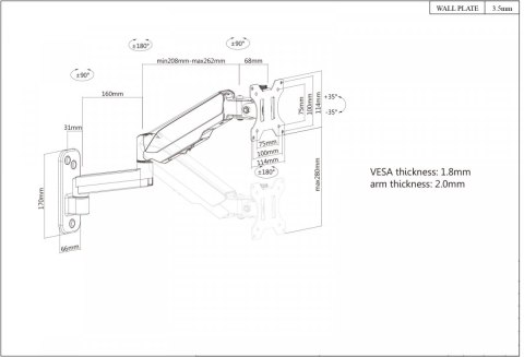Uchwyt ścienny do TV 17-32cali LED/LCD 9kg obrotowy gazowy Manhattan