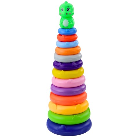 Wieża Piramidka Dinozaur Kolorowa 13 Kółek 45 x 15,5 x 15,5 cm LEAN Toys